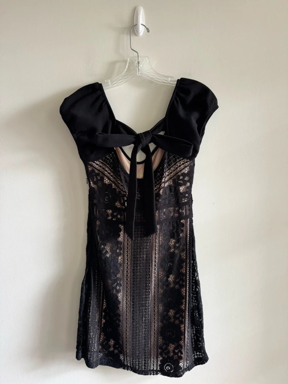 NWOT Free People Black Lace Mini Dress with Nude Lining